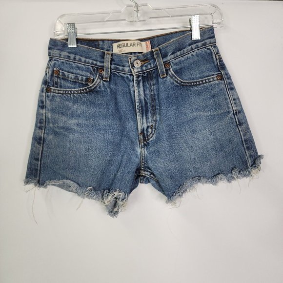 Levi's 505 Womens jeans cut off denim distressed shorts W29 - Picture 3 of 10